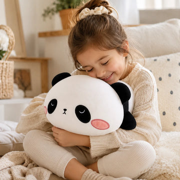 Panda plush toy displayed individually against a dark background