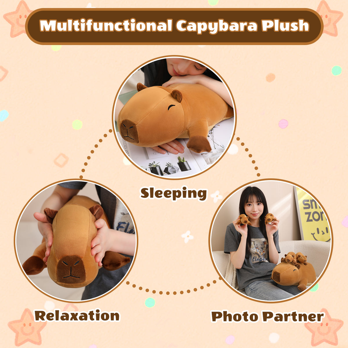 SQEQE capybara stuffed animal with babies arranged in a plush family product overview