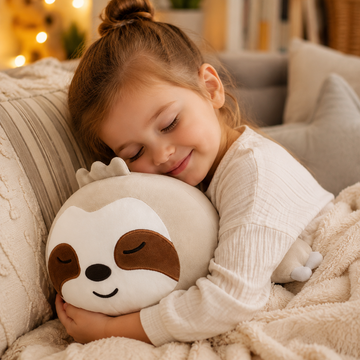 Beige sloth stuffed animal presented alone in a full catalog view
