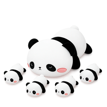Panda stuffed animal family set with one large parent plush and four baby pandas