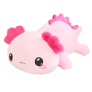 Pink axolotl plush toy shown individually on a white background