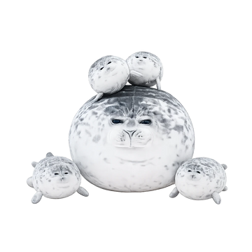 SQEQE seal plush family set with one parent stuffed animal and four baby seals