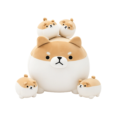 Shiba Inu stuffed animal family set with one parent plush and four baby dogs