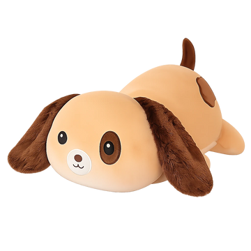 Brown dog stuffed animal displayed alone against a plain background