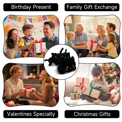 SQEQE weighted cat stuffed animal shown in a family gift occasion collage