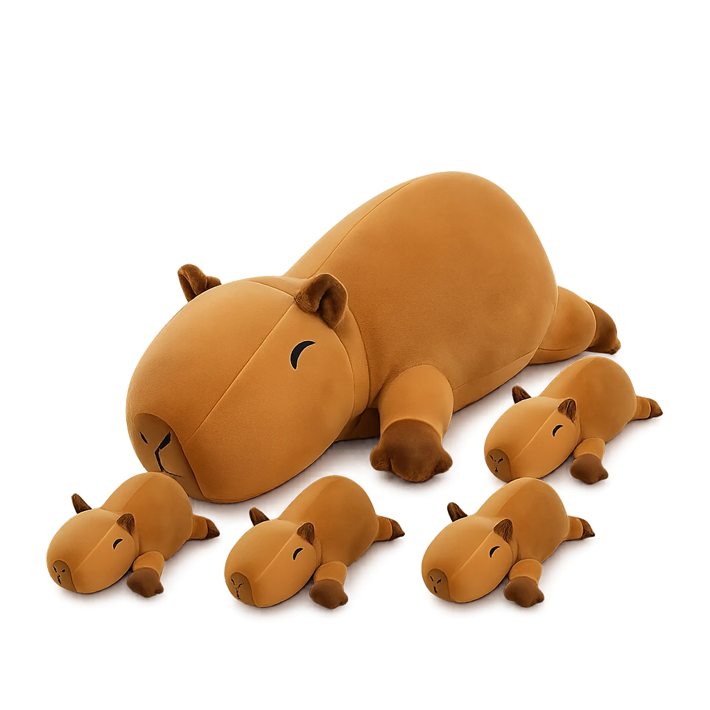 SQEQE capybara plush family set with one parent stuffed animal and four baby capybaras
