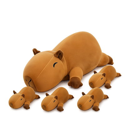 SQEQE capybara plush family set with one parent stuffed animal and four baby capybaras