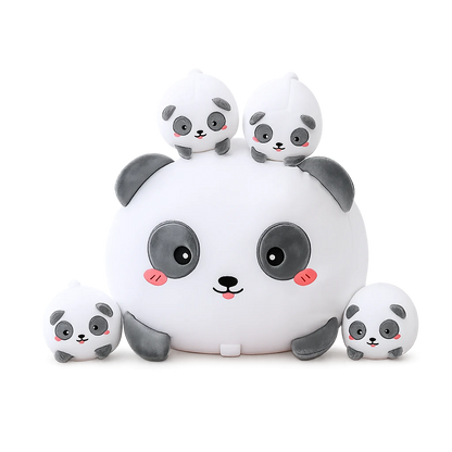 SQEQE Panda plush family set with one parent stuffed animal and four baby pandas
