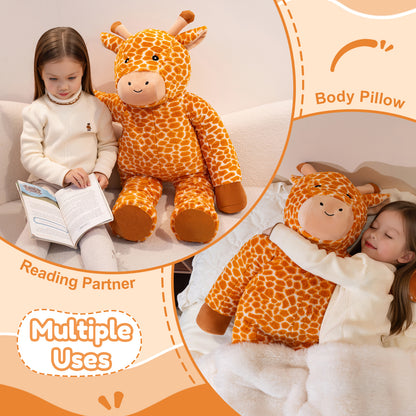 SQEQE giant giraffe stuffed animal used as a reading companion and body pillow
