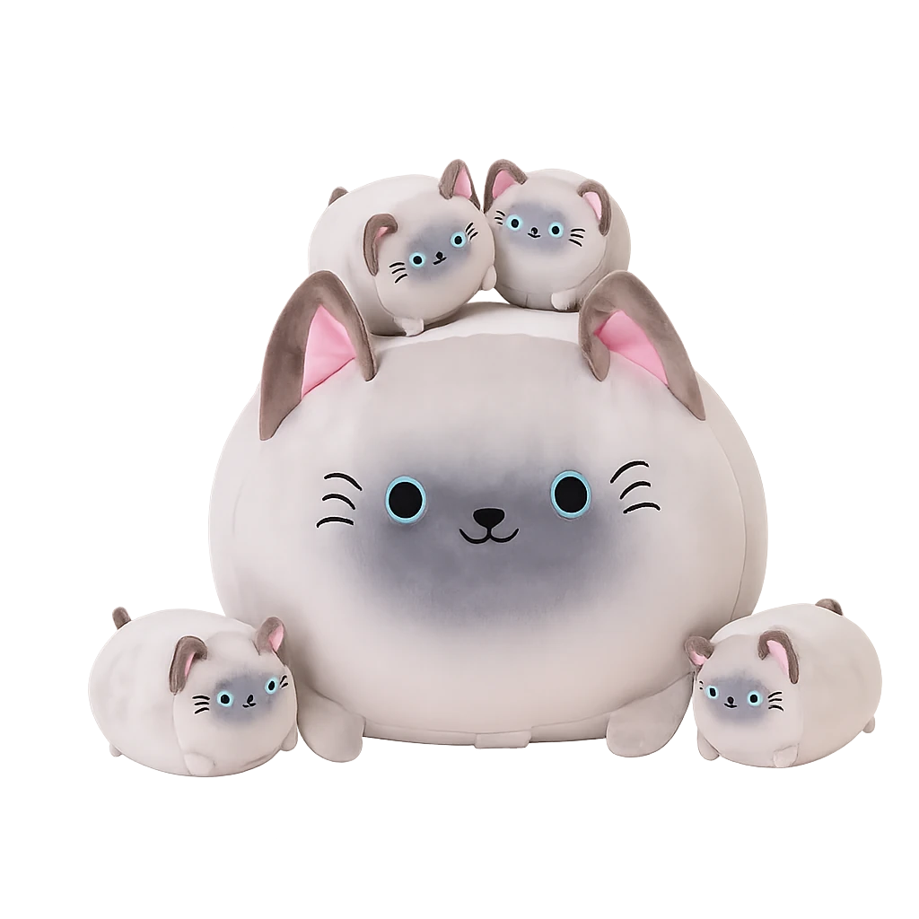 SQEQE Siamese cat plush family set with one parent stuffed animal and four baby cats