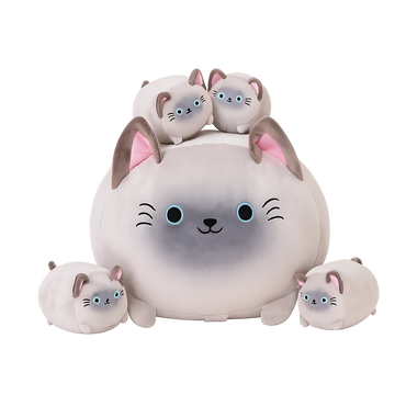 Siamese cat plush family set with one parent stuffed animal and four baby cats