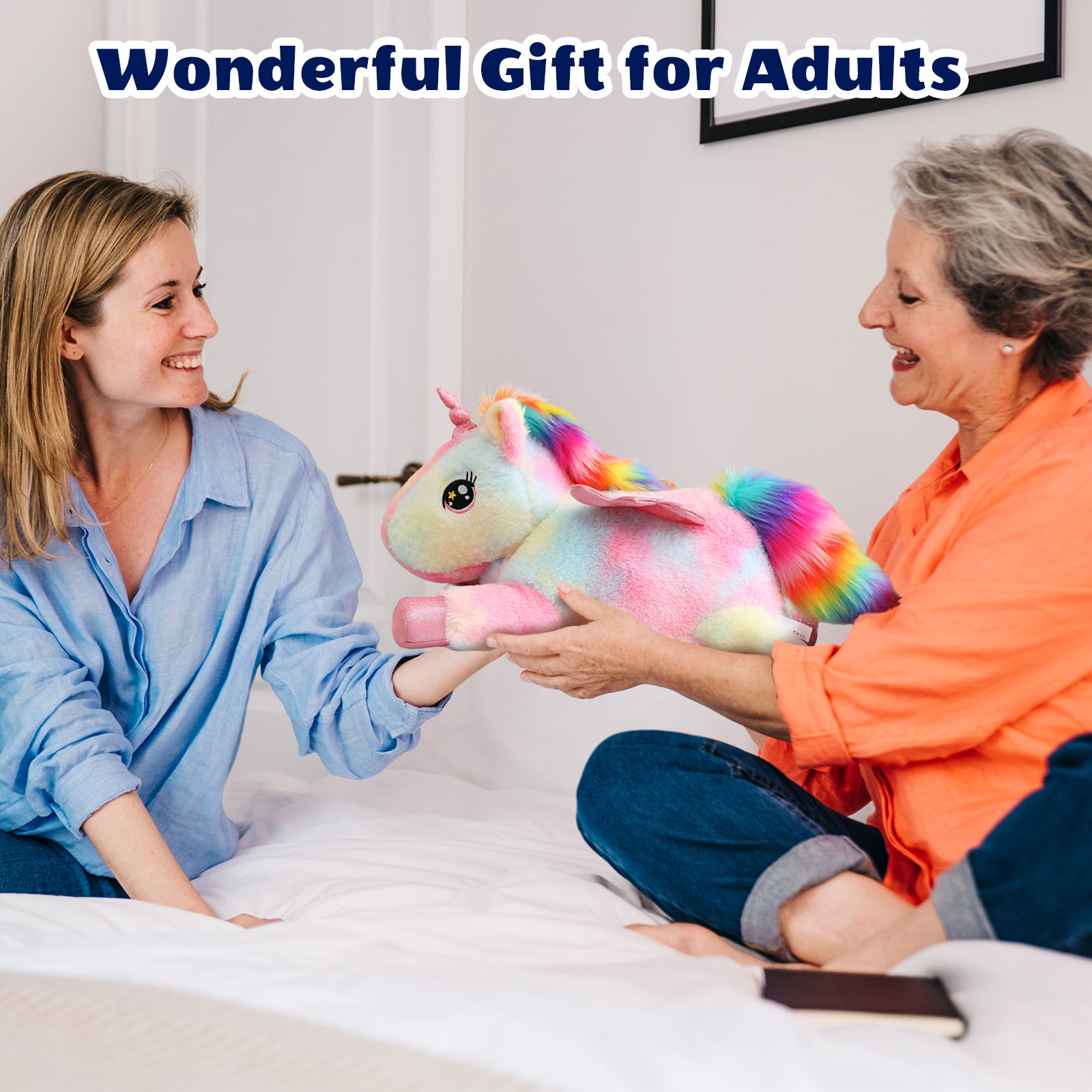 SQEQE unicorn stuffed animal with babies given during an adult holiday gift moment