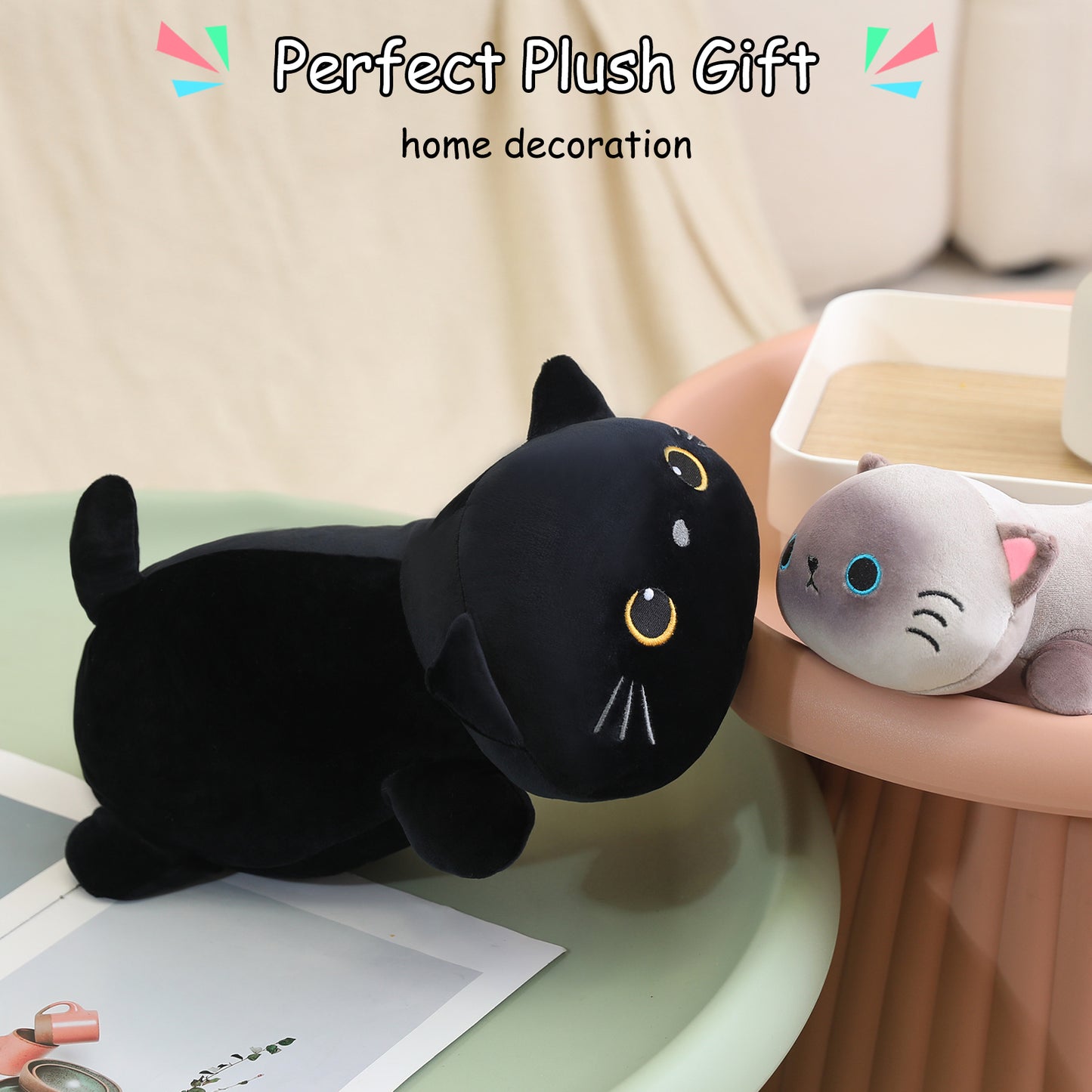 SQEQE weighted cat stuffed animal arranged as home decor in two product designs