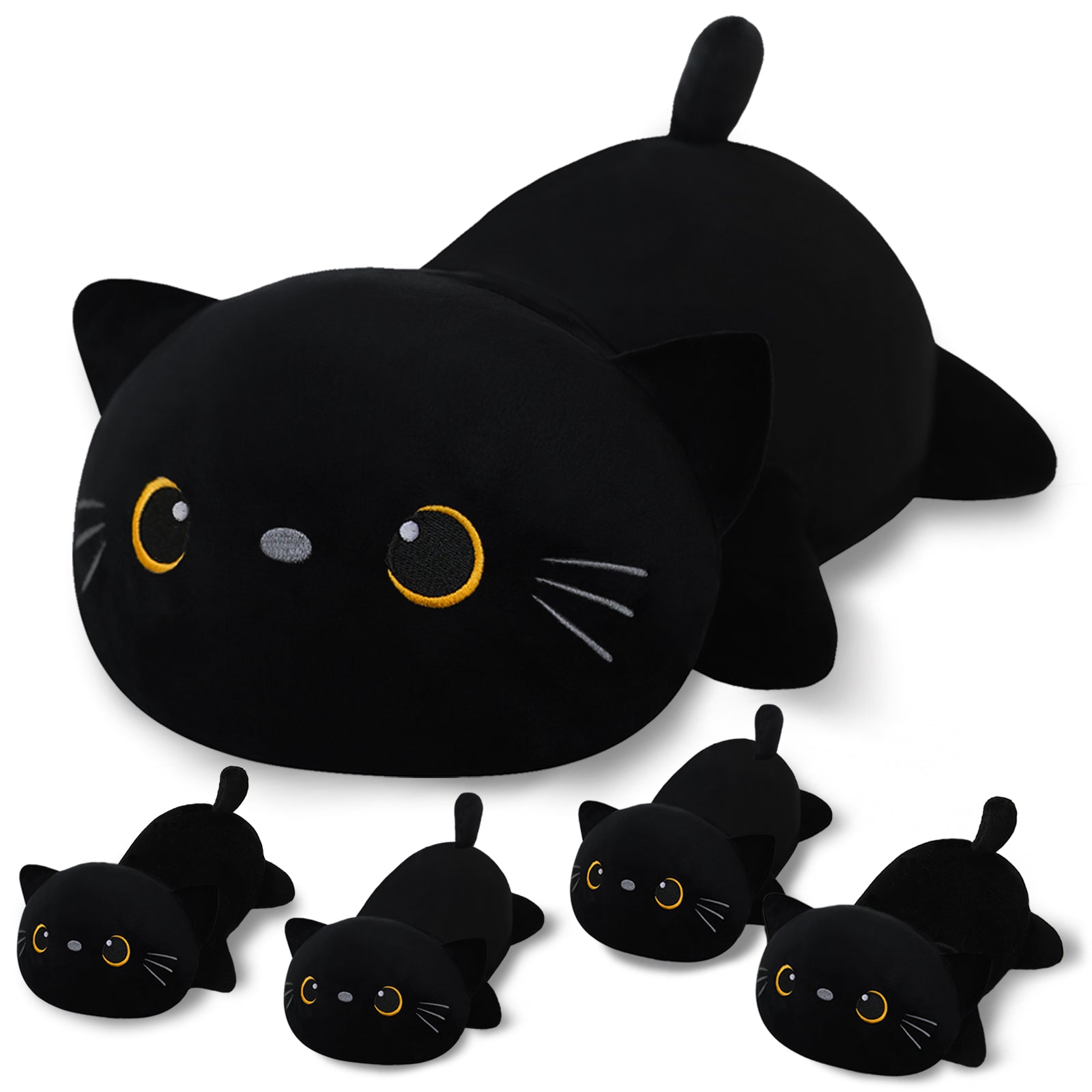 SQEQE cat stuffed animal with babies displayed with four baby cat plush toys on a plain background