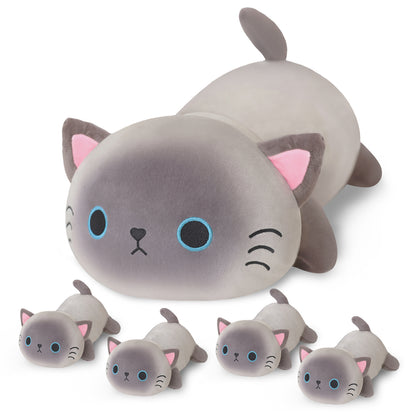 SQEQE Siamese cat stuffed animal with babies displayed with four baby cat plush toys in a wide product arrangement