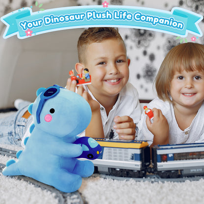 SQEQE dinosaur stuffed animal featured beside children during imaginative play