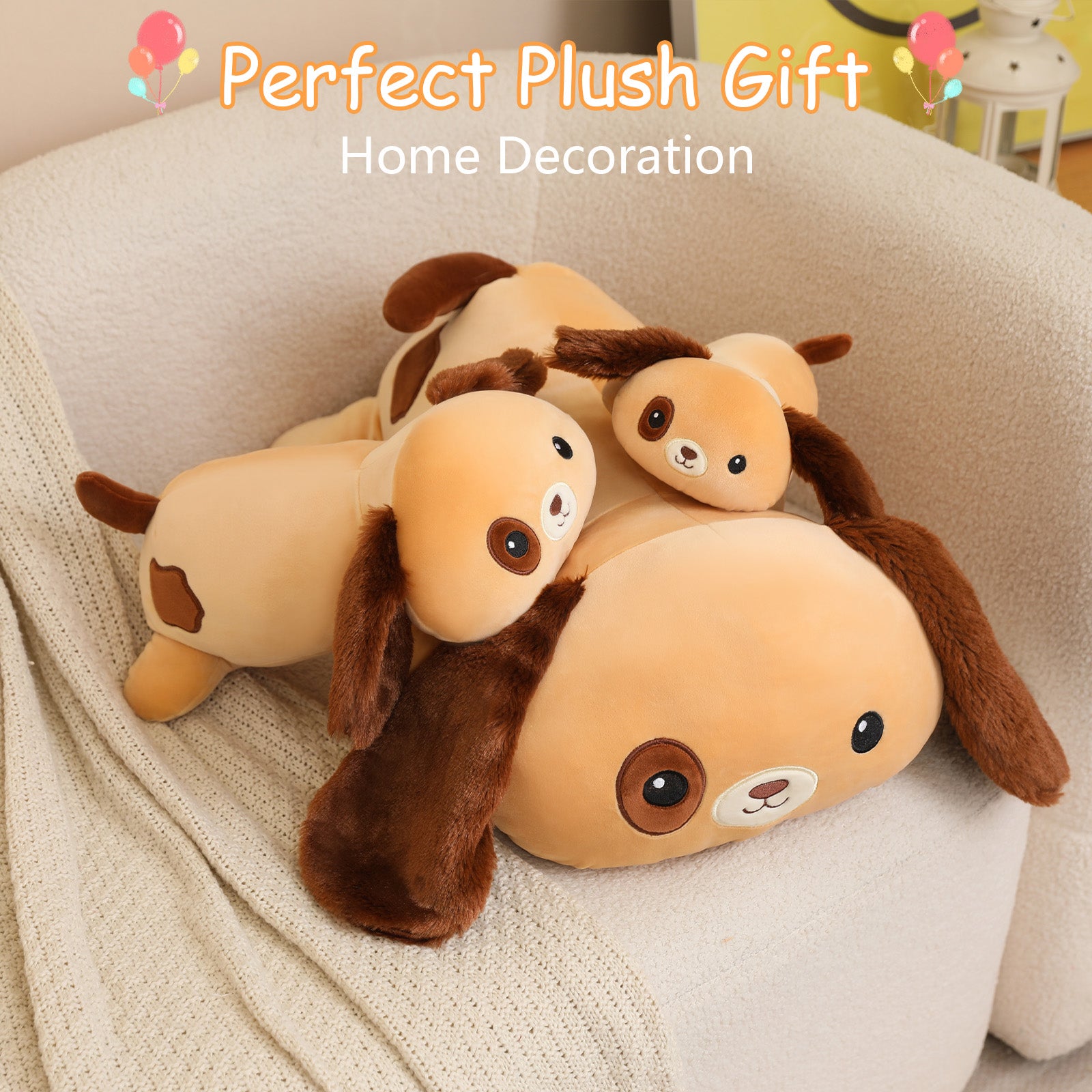 SQEQE weighted dog stuffed animal arranged as home decor in three size options