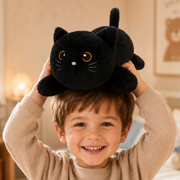 Black cat stuffed animal shown individually in a full product view