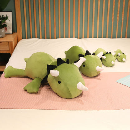 SQEQE giant triceratops stuffed animal arranged with smaller matching plush toys