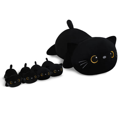 SQEQE cat stuffed animal with babies shown with four baby cat plush toys in a side arrangement