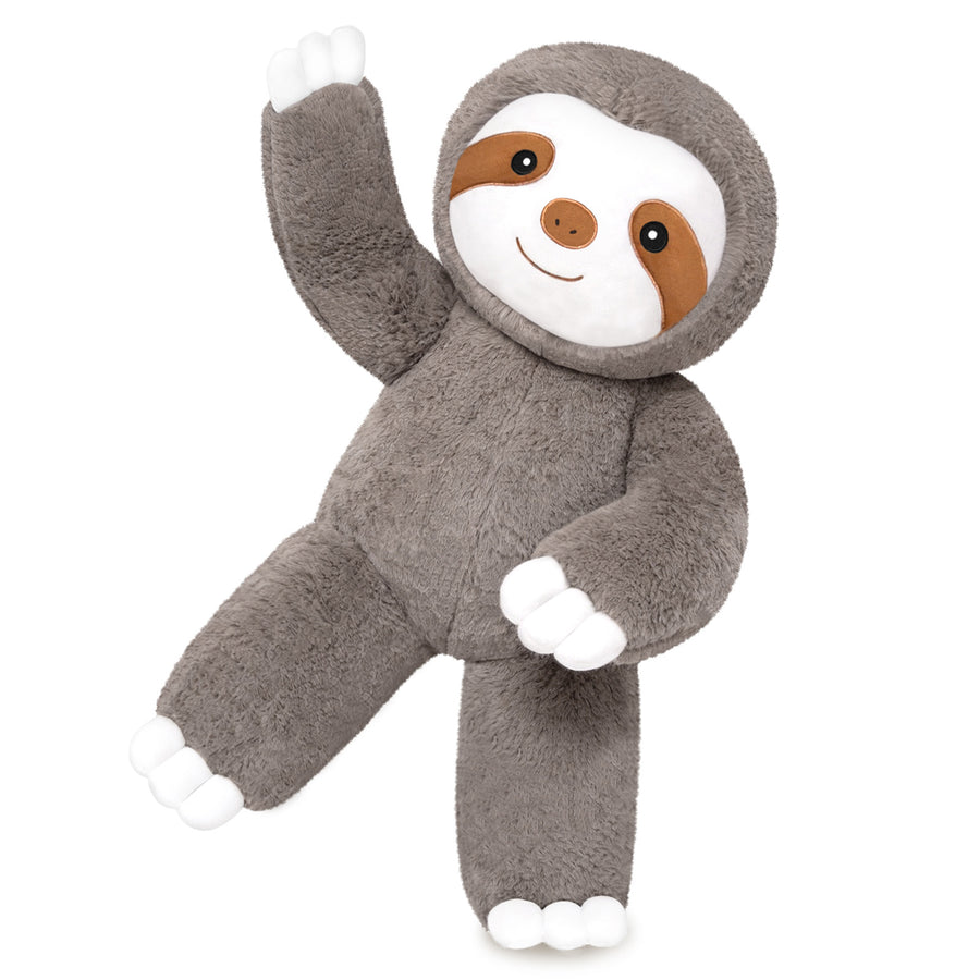 SQEQE giant sloth stuffed animal isolated on a plain background in a full body view