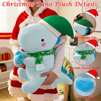 SQEQE Christmas dinosaur stuffed animal featured in a holiday product detail graphic