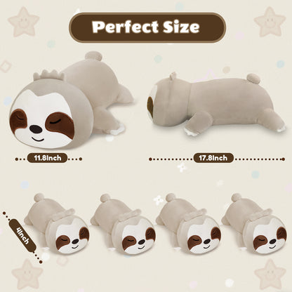 SQEQE sloth stuffed animal with babies shown in a parent and baby plush size comparison