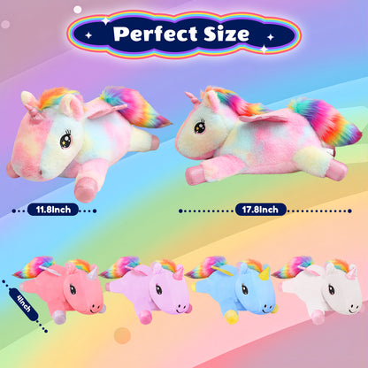 SQEQE unicorn stuffed animal with babies shown in a parent and baby plush size comparison