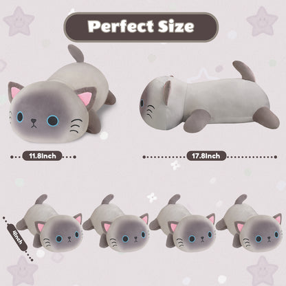 SQEQE Siamese cat stuffed animal with babies shown in a duplicate size guide for the complete plush family