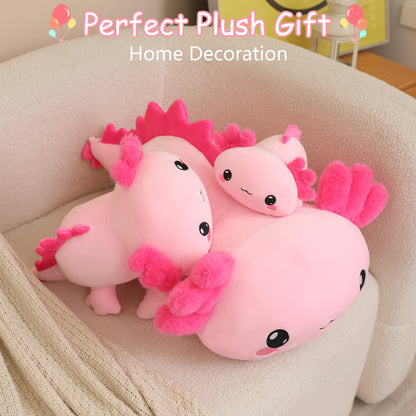 SQEQE weighted axolotl stuffed animal arranged as home decor in three size options