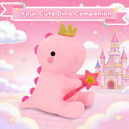 SQEQE dinosaur plush toy shown in a fantasy themed product graphic