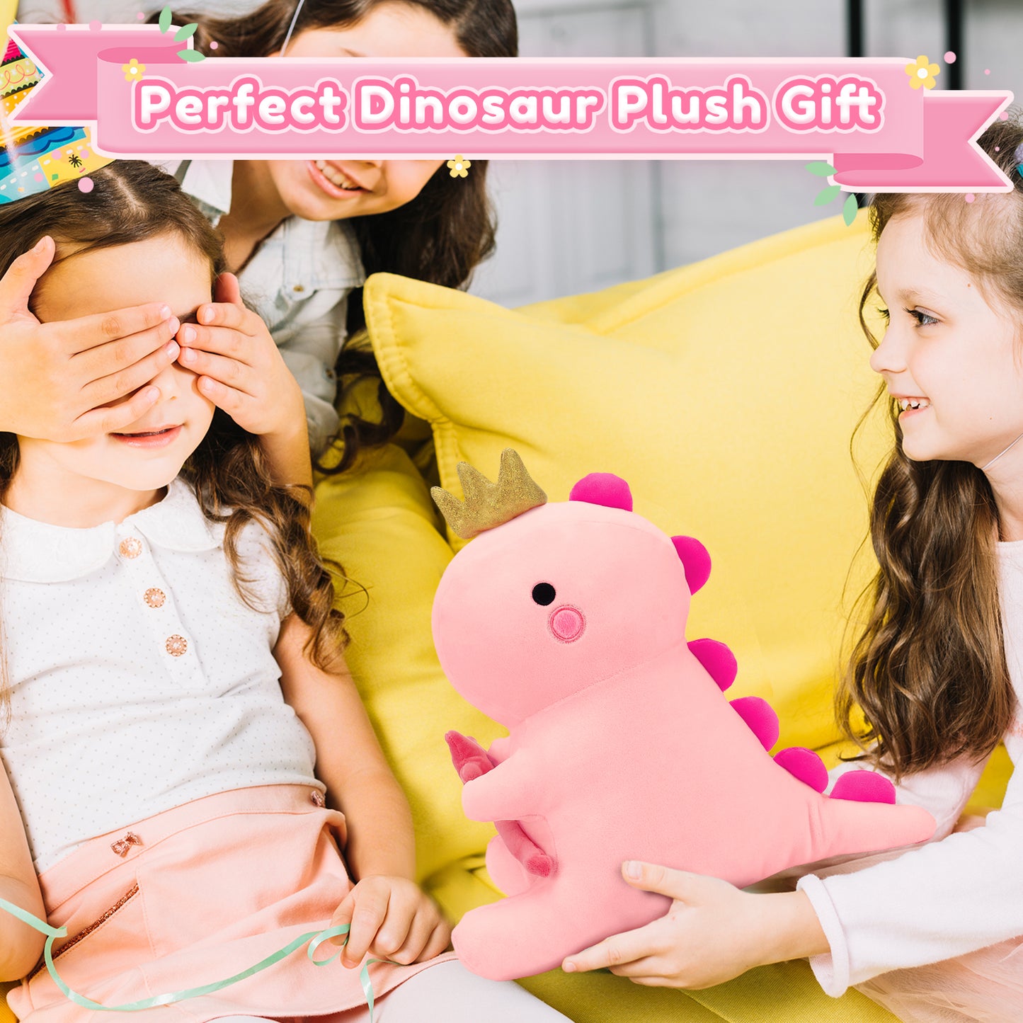 SQEQE dinosaur plush toy held during a family gift exchange