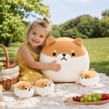 Shiba Inu stuffed animal family set with one parent plush and four baby dogs