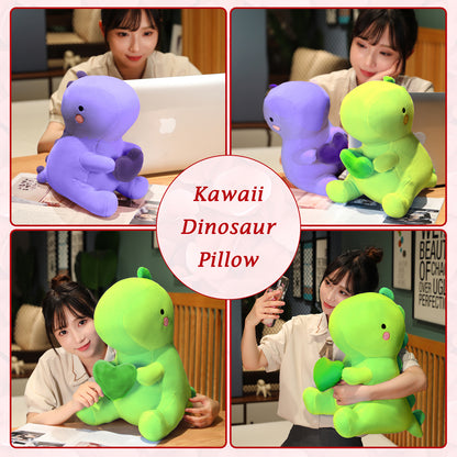 SQEQE dinosaur plush pillow featured across reading and hugging lifestyle scenes
