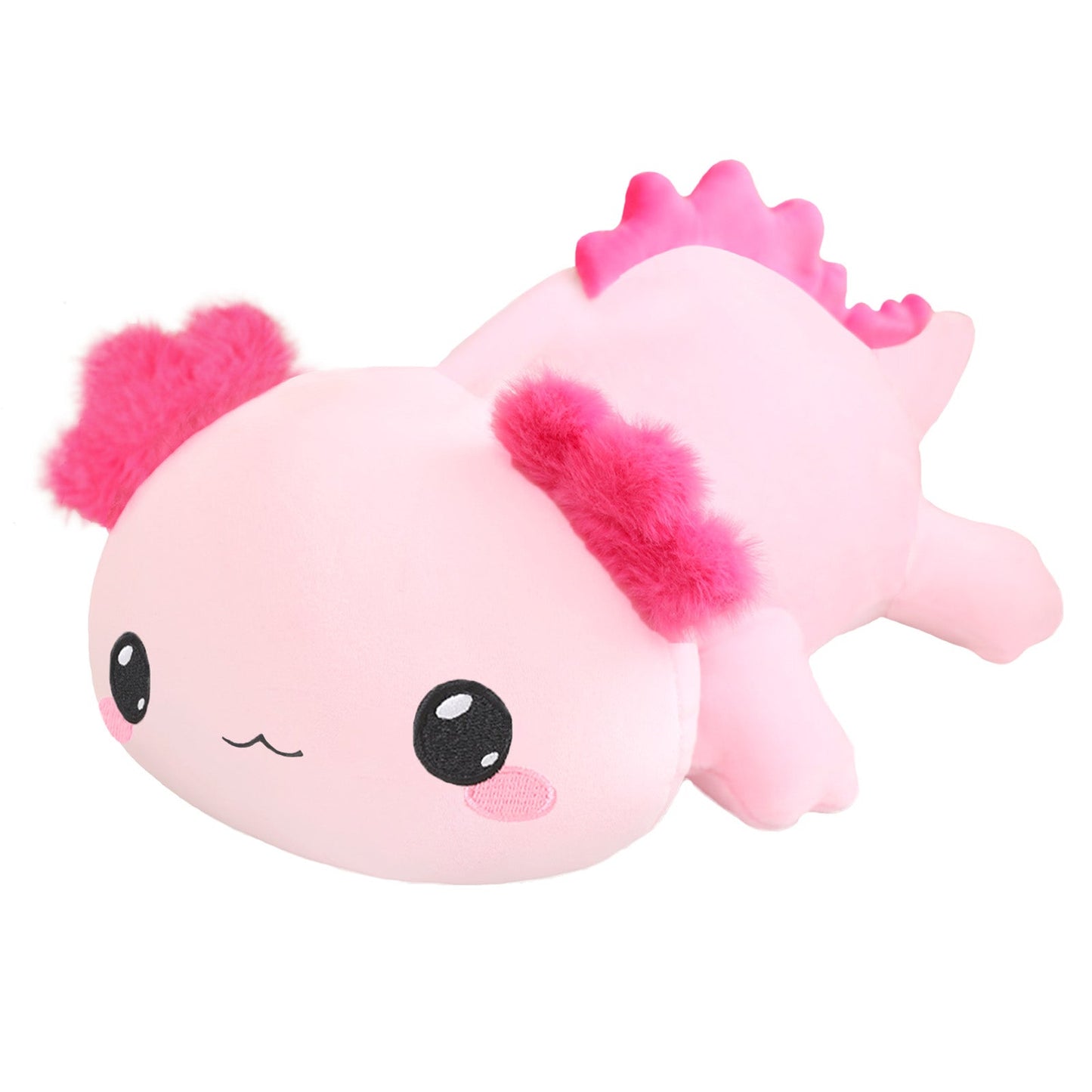 SQEQE weighted axolotl stuffed animal isolated on a plain background in a full product view