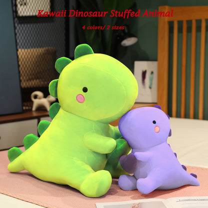 SQEQE dinosaur plush pillow paired with another dinosaur plush in a size comparison