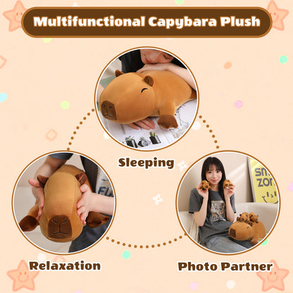 SQEQE capybara stuffed animal with babies arranged in a plush family product overview