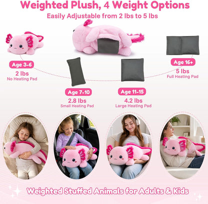 SQEQE Axolotl weighted stuffed animal - four adjustable weight settings and removable insert