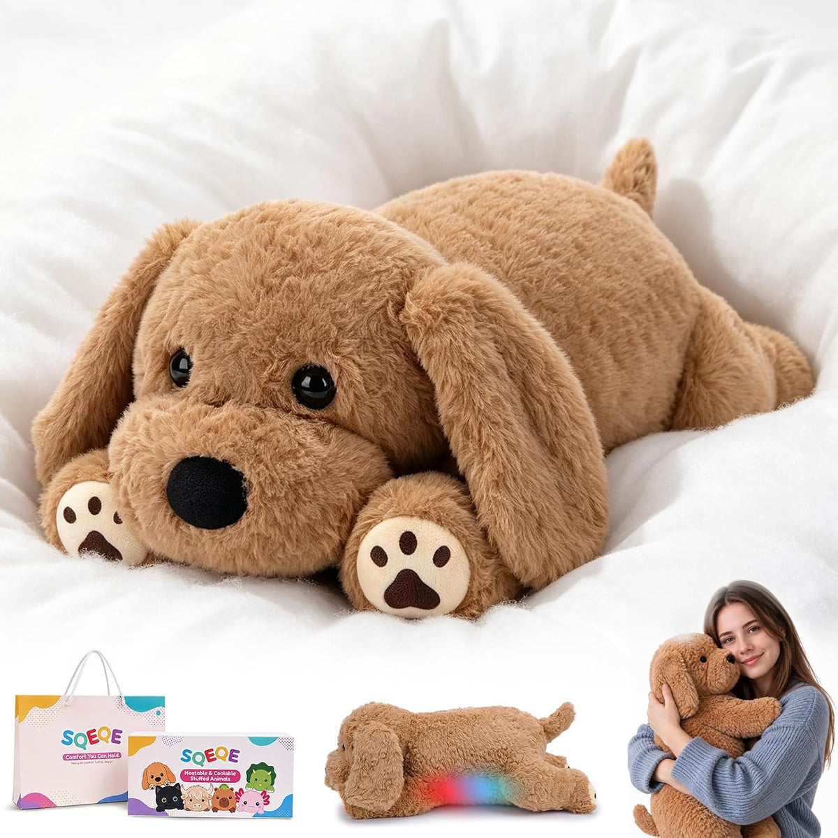 SQEQE Labrador weighted stuffed animal - main product image with gift packaging