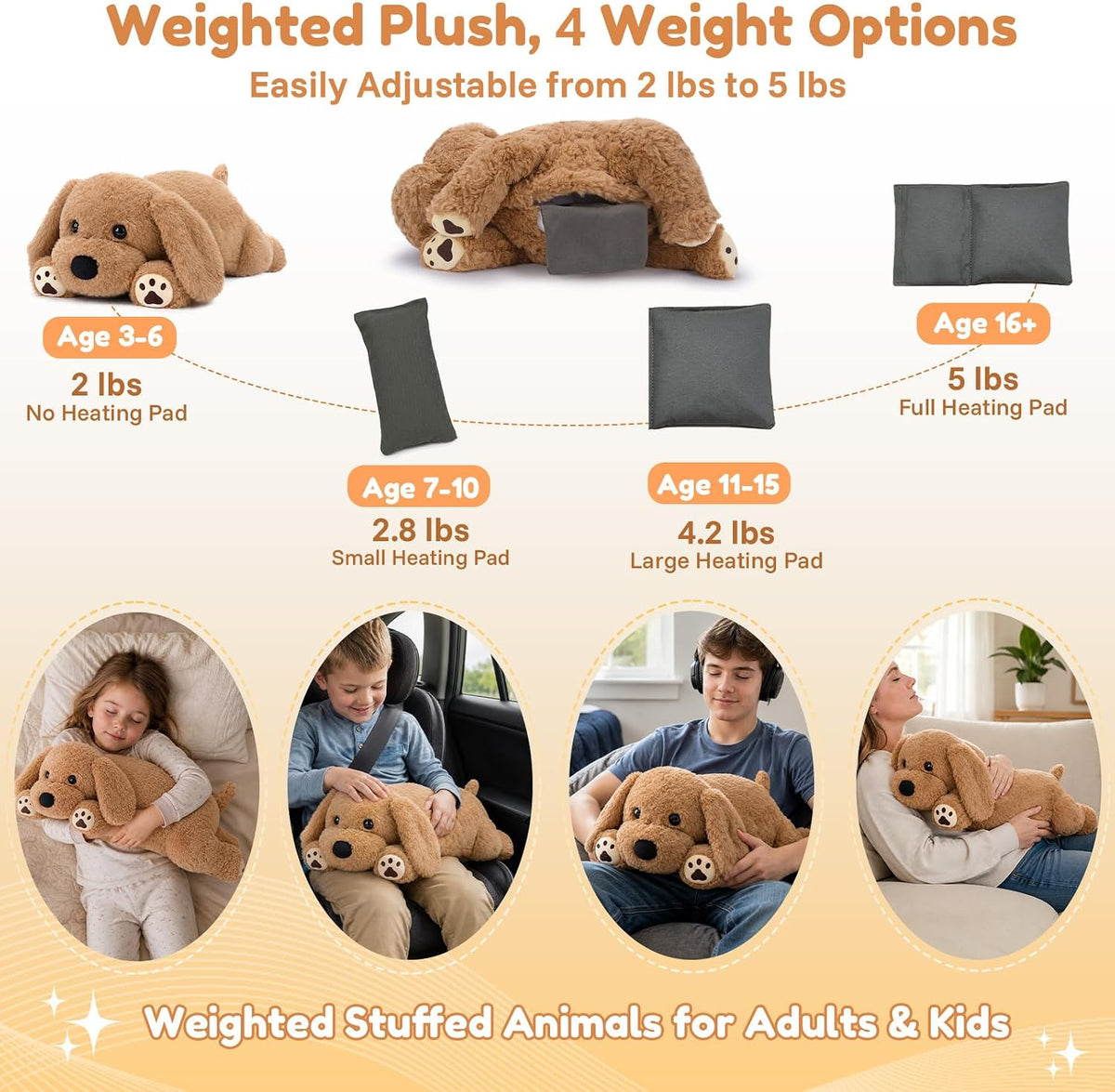 SQEQE Labrador weighted stuffed animal - four adjustable weight settings and removable insert