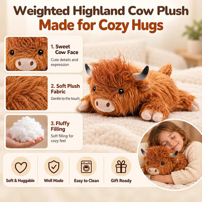 SQEQE Highland Cow Weighted Stuffed Animal — soft plush details