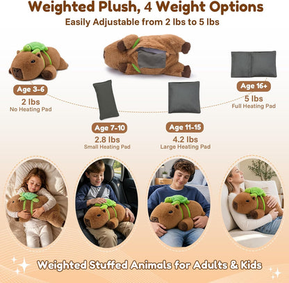 SQEQE Capybara weighted stuffed animal - four adjustable weight settings and removable insert