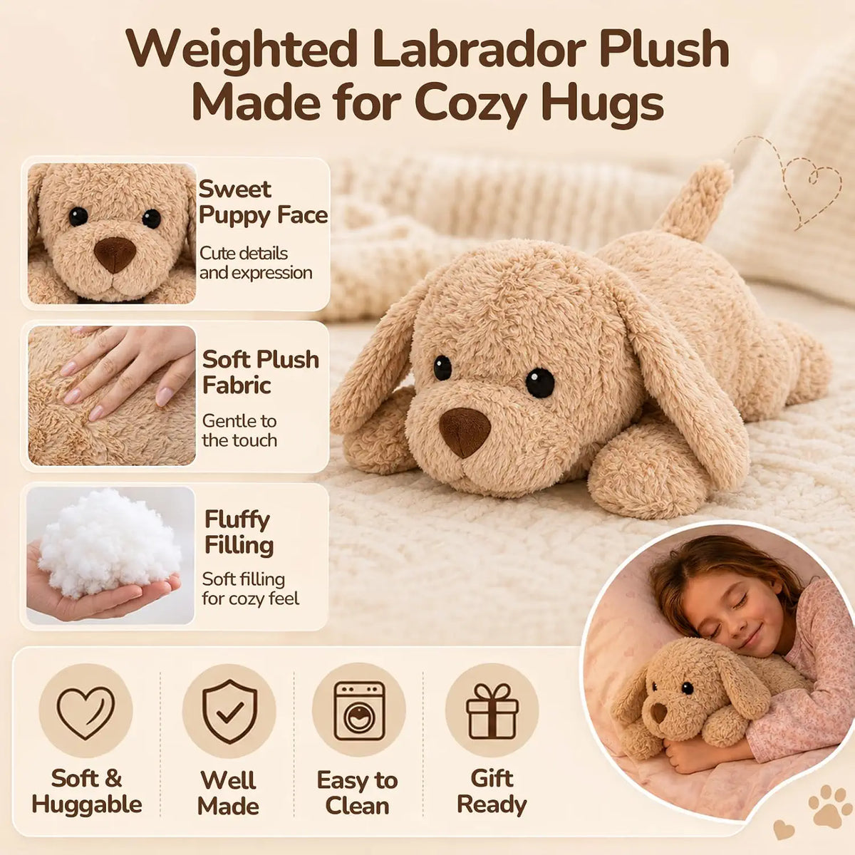 SQEQE Labrador Weighted Stuffed Animal — soft plush details