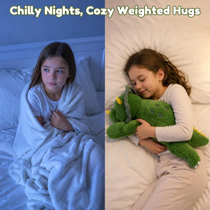 SQEQE Triceratops weighted stuffed animal - nighttime cuddling scene