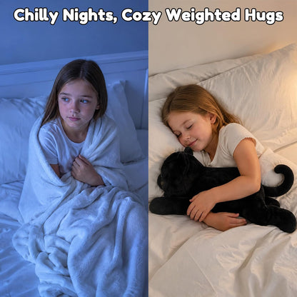 SQEQE Black Cat weighted stuffed animal - nighttime cuddling scene