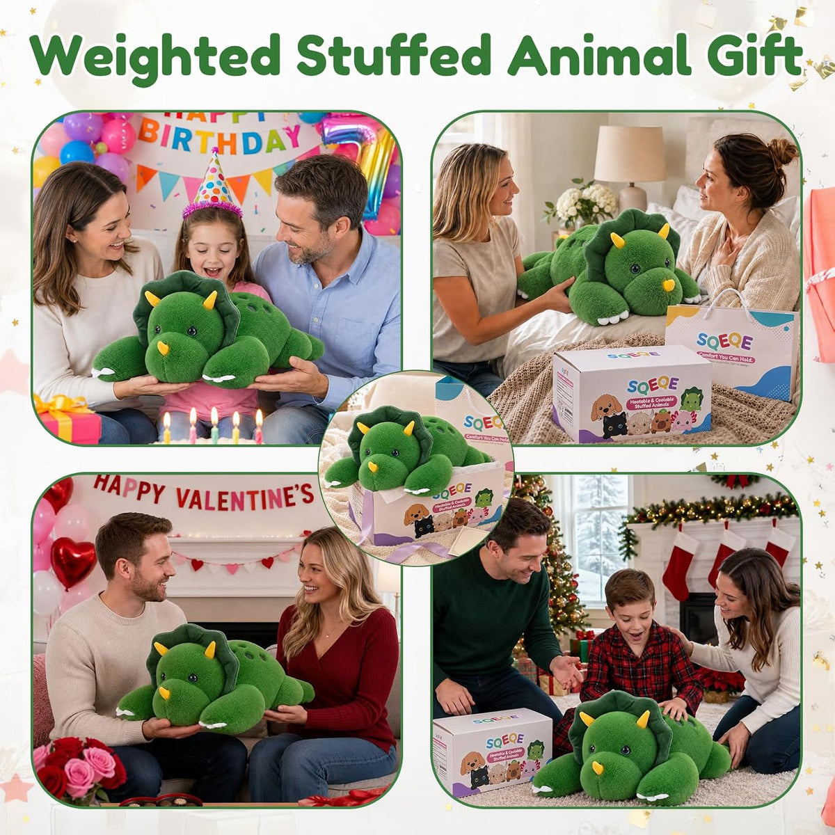 SQEQE Triceratops weighted stuffed animal - gift occasions with gift box and bag