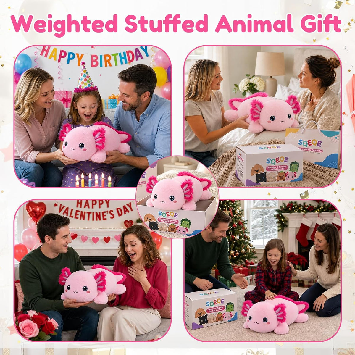 SQEQE Axolotl weighted stuffed animal - gift occasions with gift box and bag