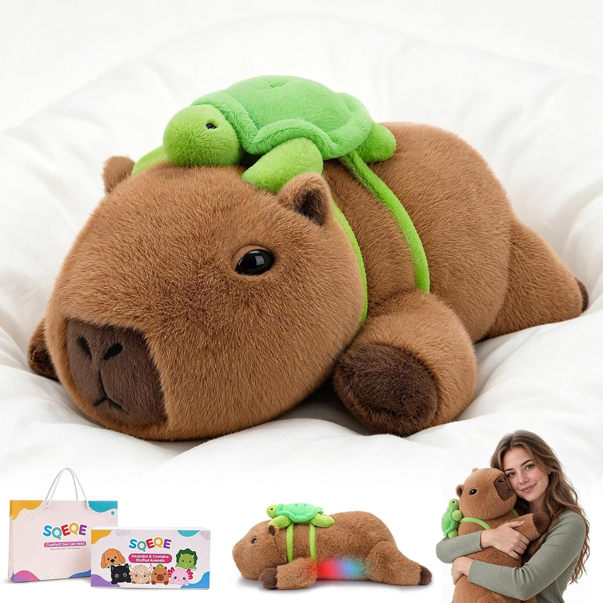 SQEQE Capybara weighted stuffed animal - main product image with gift packaging