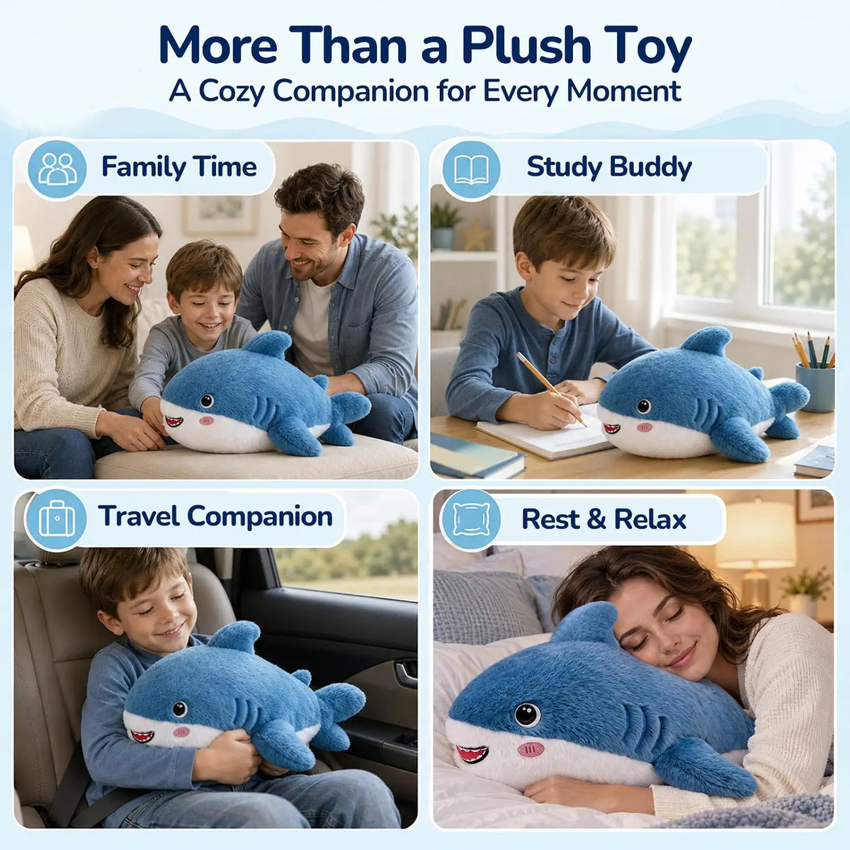 SQEQE Shark Weighted Stuffed Animal — everyday use scenes