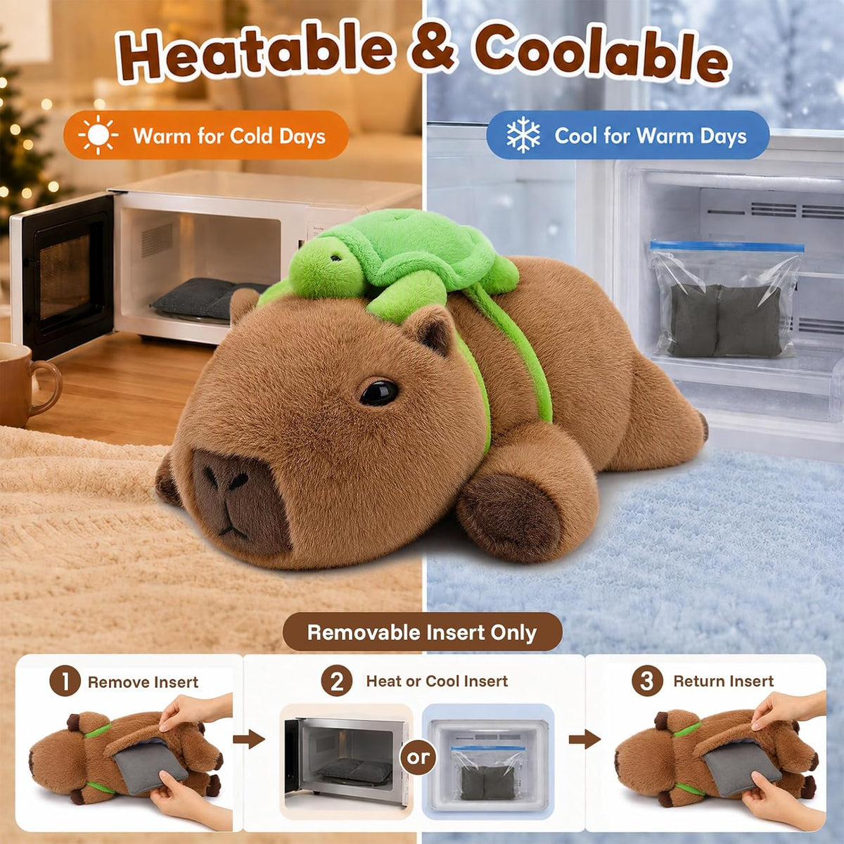 SQEQE Capybara weighted stuffed animal - removable insert for warming or cooling